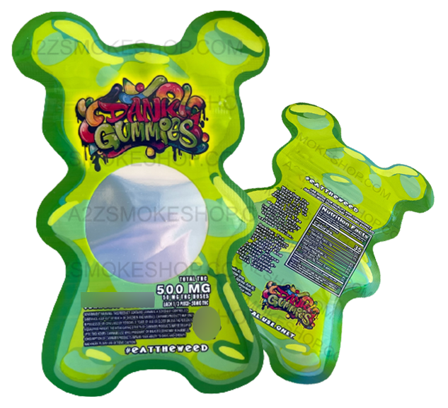 Dank Gummies Cut out 500mg  Mylar Bag with window  Green- Packaging Only