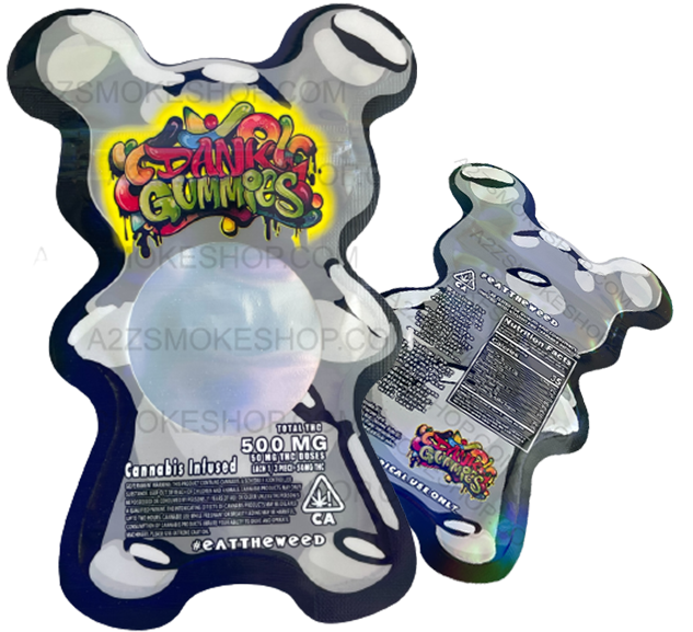 Dank Gummies Cut out 500mg  Mylar Bag With window Silver – Packaging Only