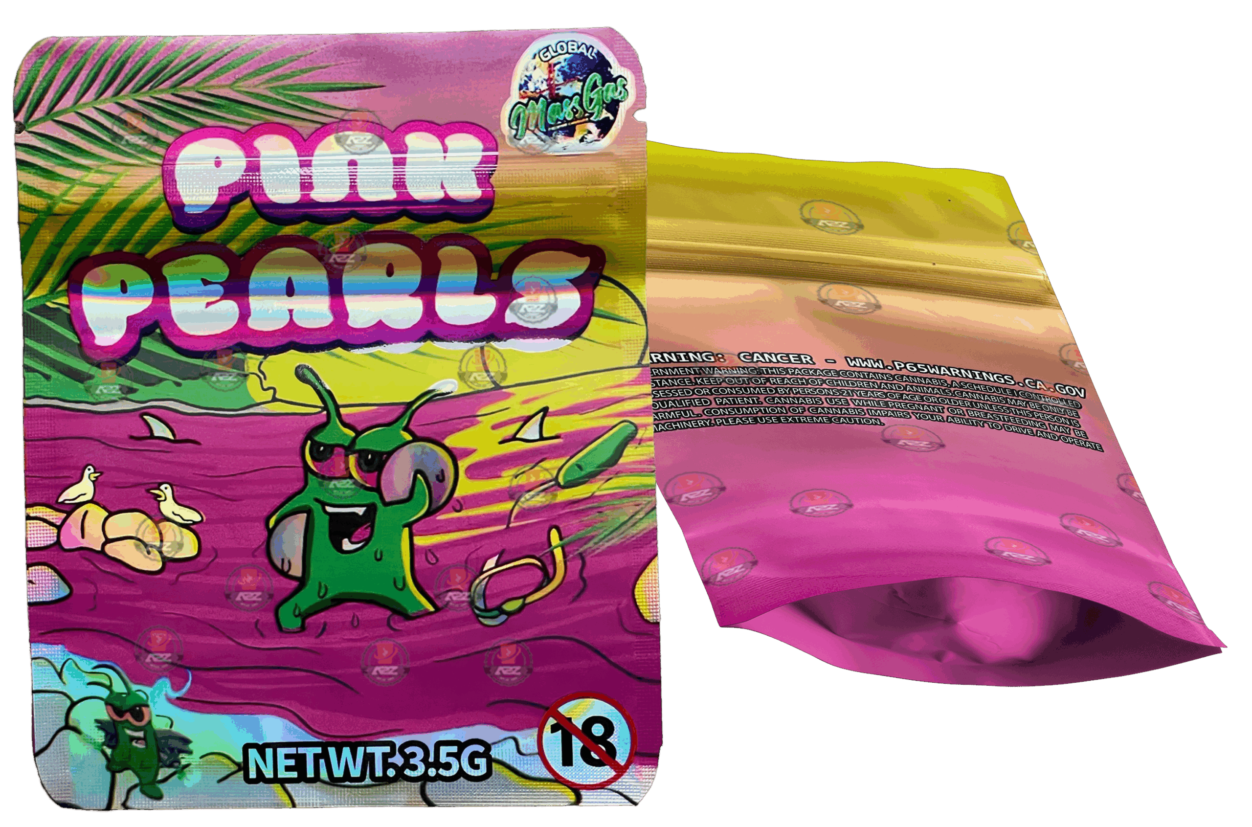Pink Pearls Mylar Bags 3.5g Holographic Empty Packaging
