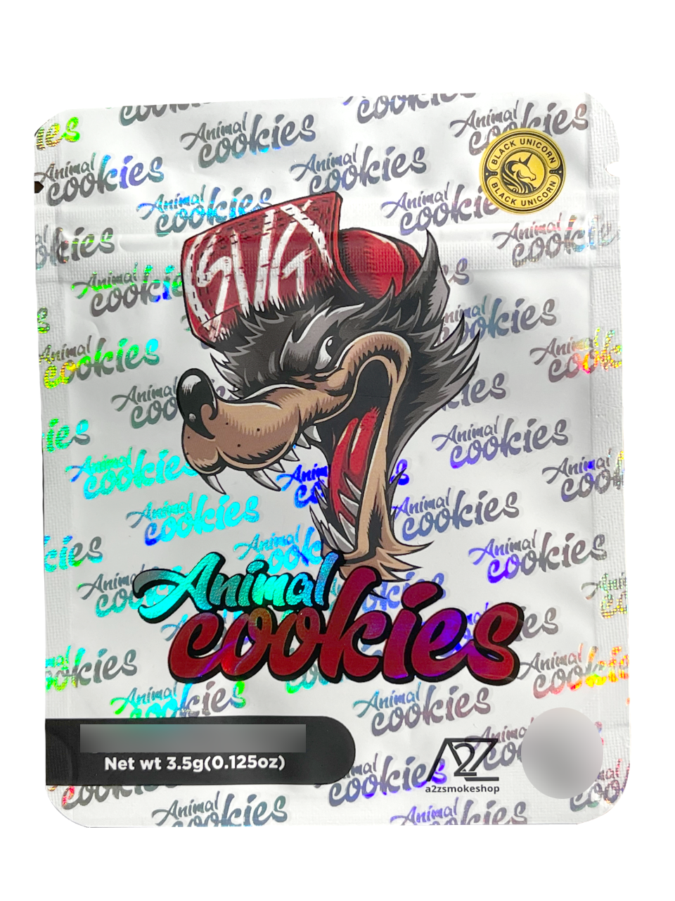 Black Unicorn – Animal Cookies Holographic Mylar bag 3.5g  For Flower