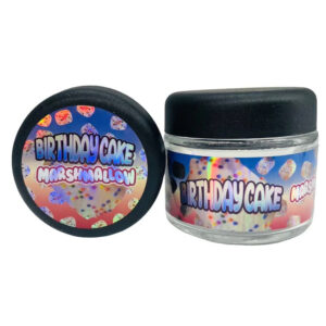 Birthday Cake  g Glass Jars with Holographic Sticker labels Child Resistant jar jpg