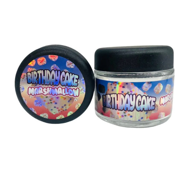 Birthday Cake  g Glass Jars with Holographic Sticker labels Child Resistant jar jpg