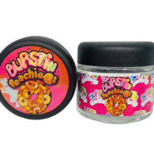 Burstin Peachios  g Glass Jars with Holographic Sticker labels Child Resistant jar jpg