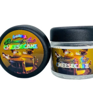 Caramel Apple Cheesecake  g Glass Jars with Holographic Sticker labels Child Resistant jar jpg