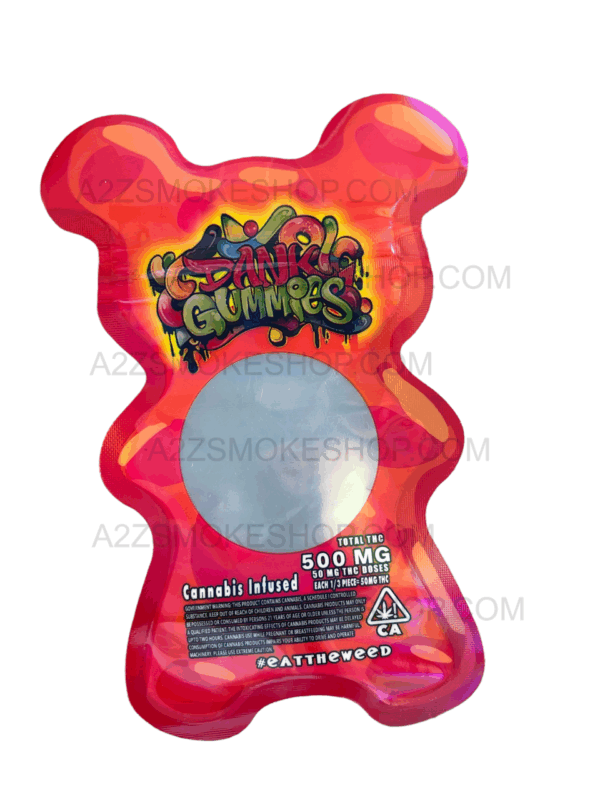 Dank Gummies Cut out mg Mylar Bag With window Red Packaging Only Black Unicorn Hub  png
