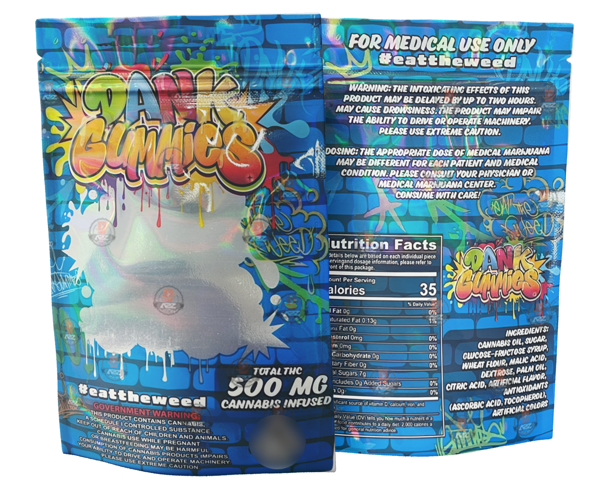 Dank Gummies 500mg  Mylar Bag  Blue – Packaging Only