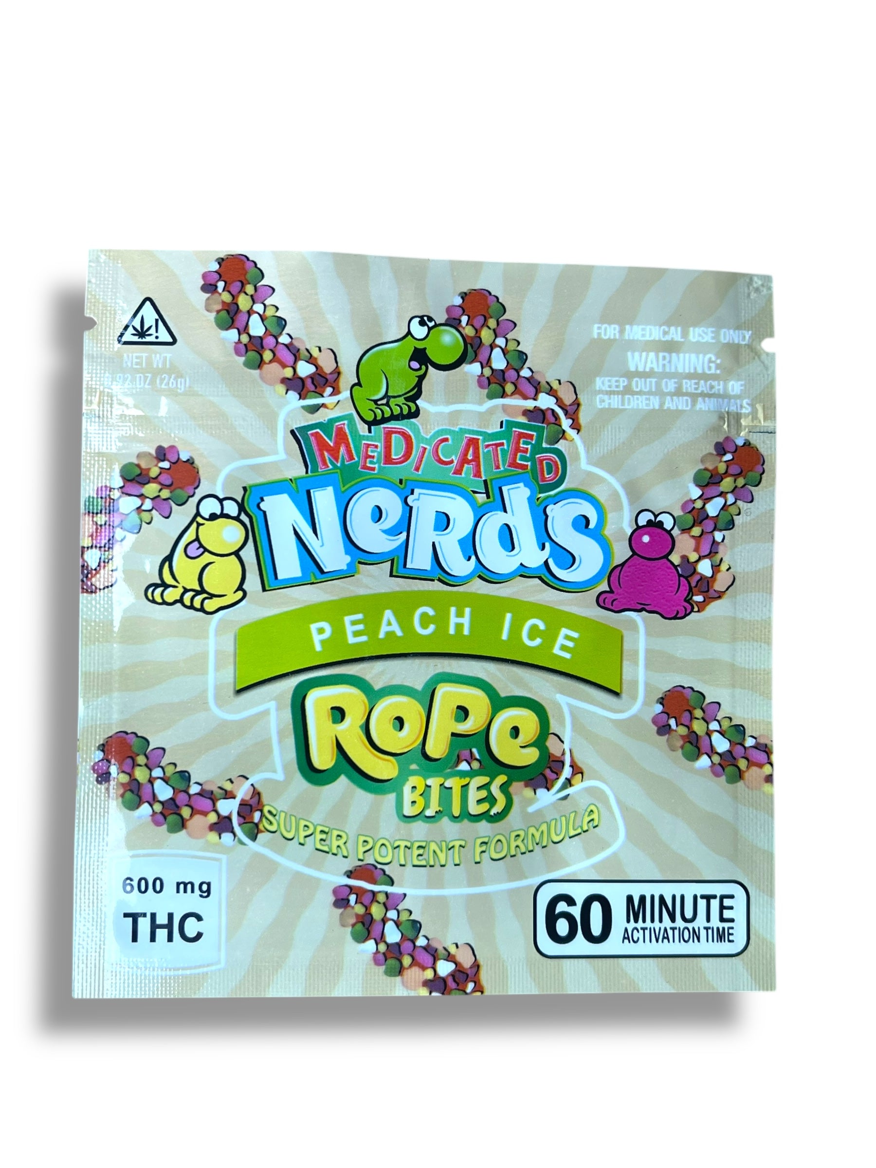 Nerds Rope Bites 600mg Mylar Bag Peach Ice