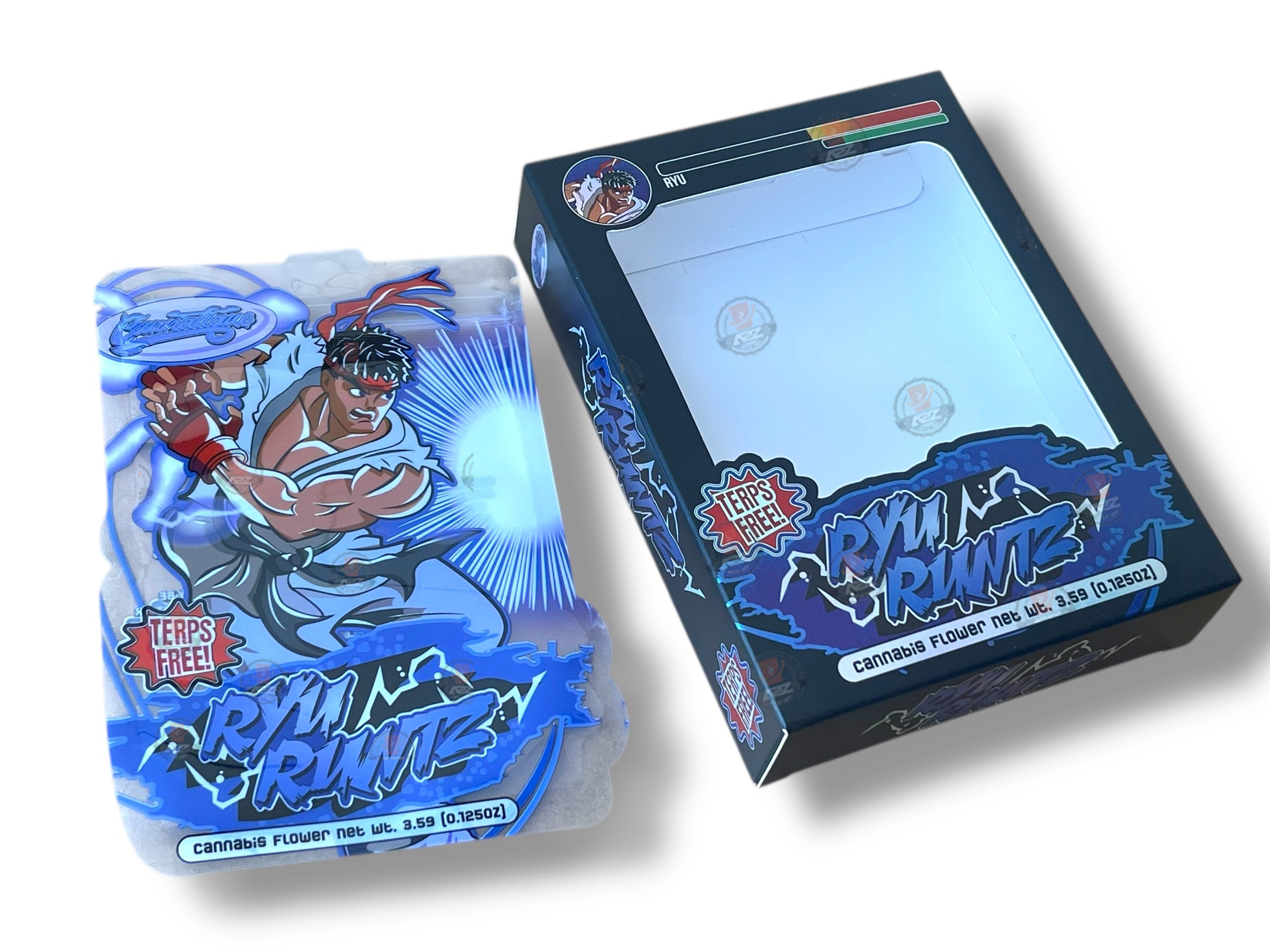Cannatique Street Fighter Ryu Runtz Mylar Bags with Boxes 3.5g Box Packaging Transparent box and bag