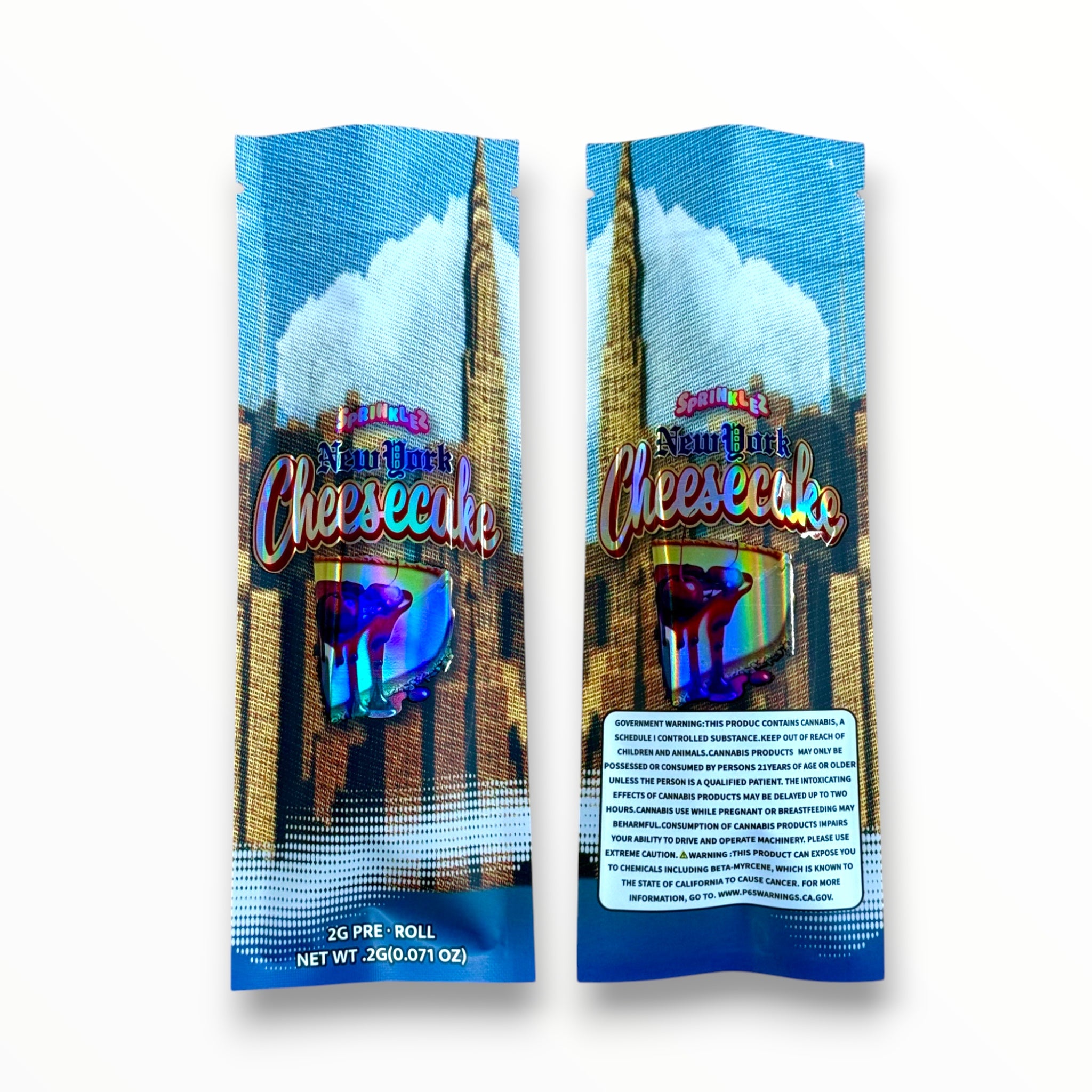 Sprinklez New York Cheesecake 2 Gram Pre Roll Packaging Net Wt. 2g(0.071oz) Holographic High Tolerance Jokes Up