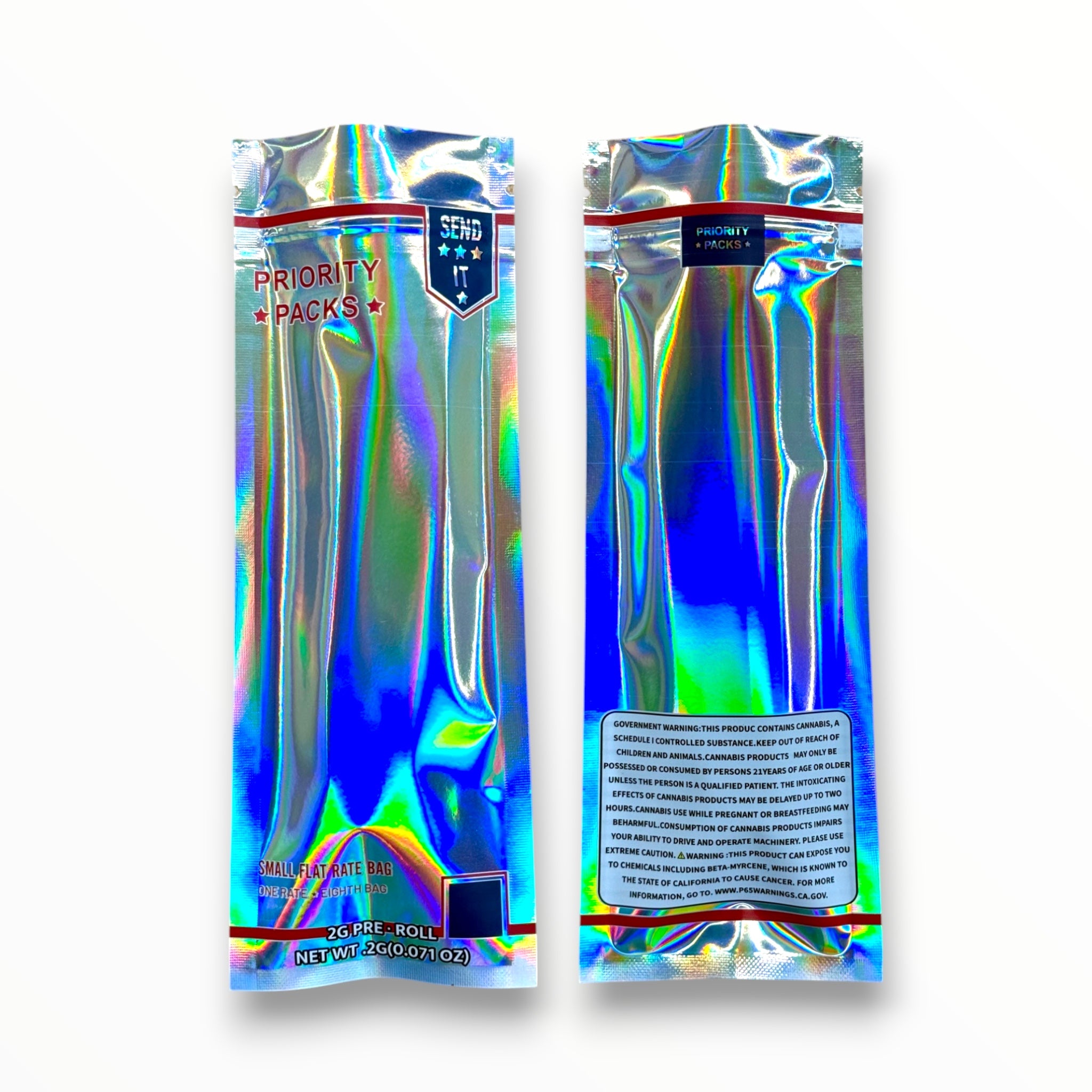 USPS Priority Packs 2 Gram Pre Roll Packaging Net Wt. 2g(0.071oz) Holographic