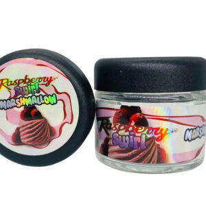 Rasprberry Swirl Marshmallow  g Glass Jars with Holographic Sticker labels Child Resistant jar jpg