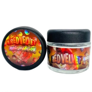 Red Velvet Marshmallow  g Glass Jars with Holographic Sticker labels Child Resistant jar jpg