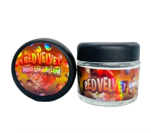 Red Velvet Marshmallow  g Glass Jars with Holographic Sticker labels Child Resistant jar jpg
