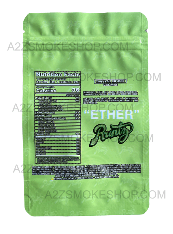 Runtz Gummies Green Apple mg Mylar Bag Packaging Only Black Unicorn Hub  png