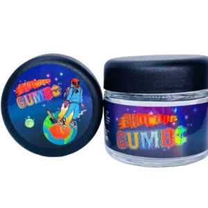 Shot Off Gumbo  g Glass Jars with Holographic Sticker labels Child Resistant jar jpg