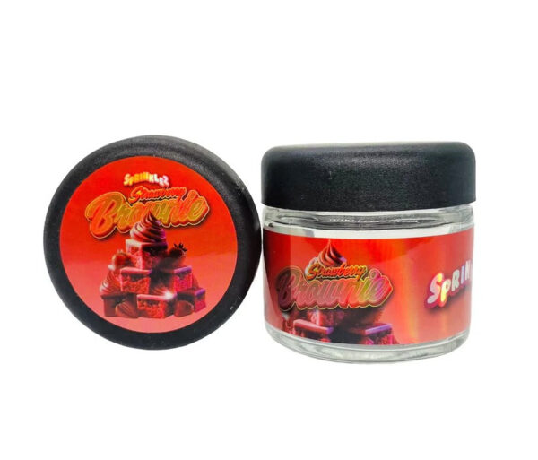 Strawberry Brownie  g Glass Jars with Holographic Sticker labels Child Resistant jar jpg