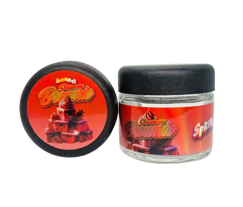 Strawberry Brownie Sprinklez 3.5g Glass Jars with Holographic Stickers Child Resistant jar