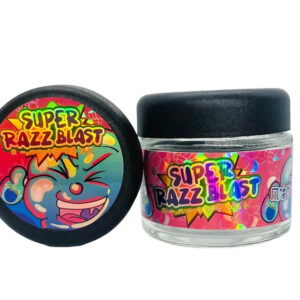 Super Razz Blast  g Glass Jars with Holographic Sticker labels Child Resistant jar jpg