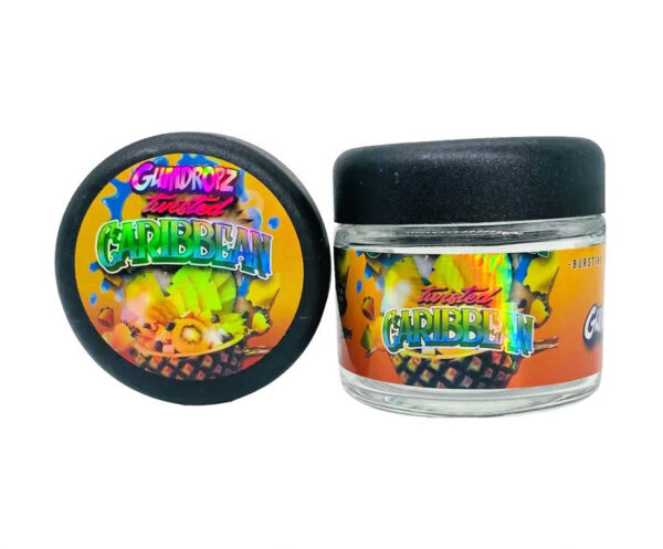 Twisted Caribbean  g Glass Jars with Holographic Sticker labels Child Resistant jar jpg