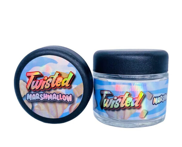 Twisted Marshmallow  g Glass Jars with Holographic Sticker labels Child Resistant jar jpg