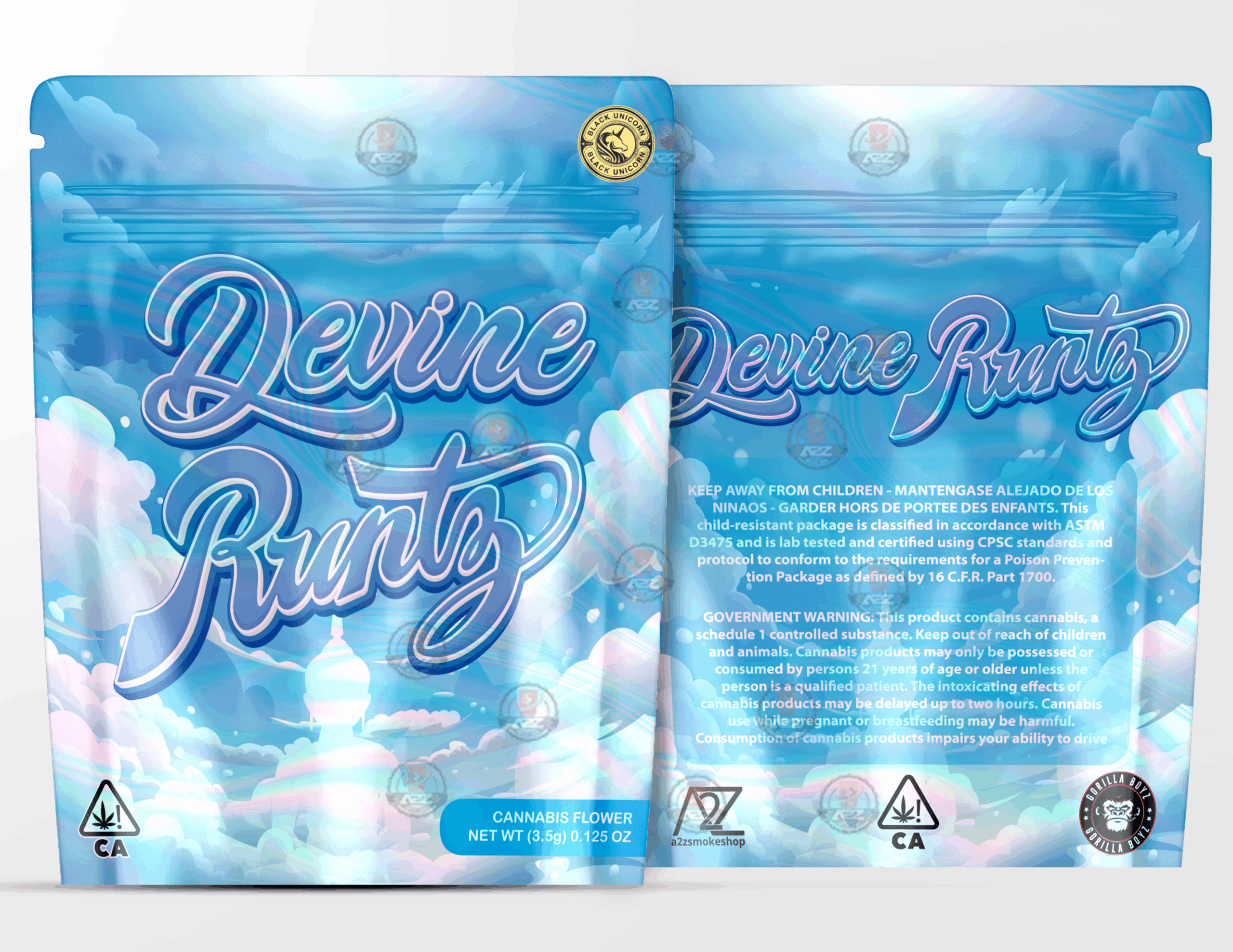 Devine Runtz Holographic Mylar bag 3.5g – Black Unicorn – Packaging only