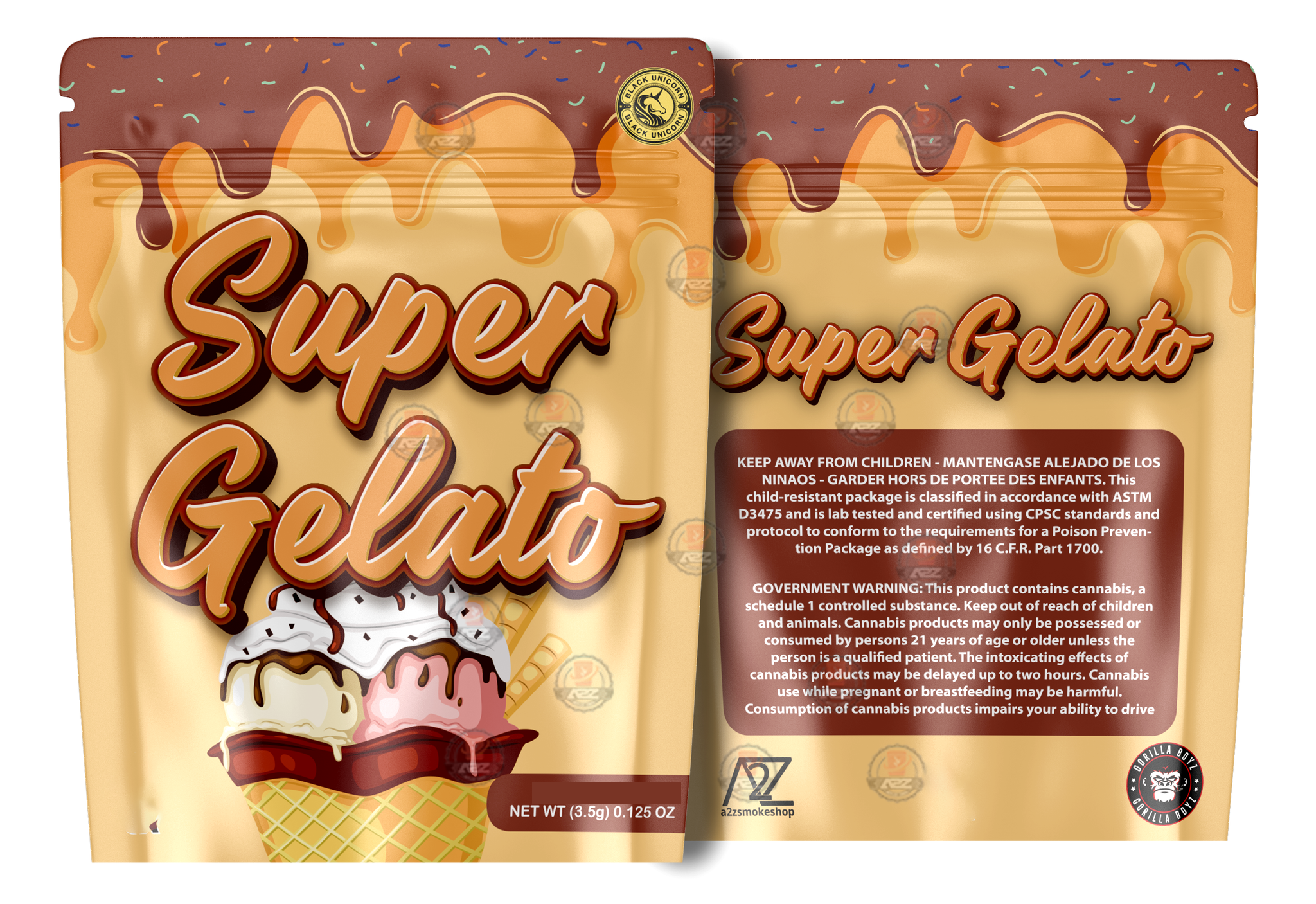 Super Gelato Holographic Mylar bag 3.5g – For Flower- Black Unicorn