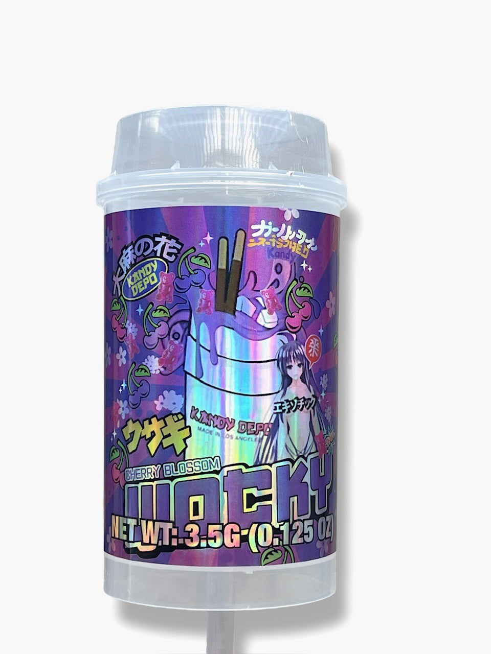 Push Pop Kandy Depo Cherry Blossom Wocky 3.5g Container Holographic sticker