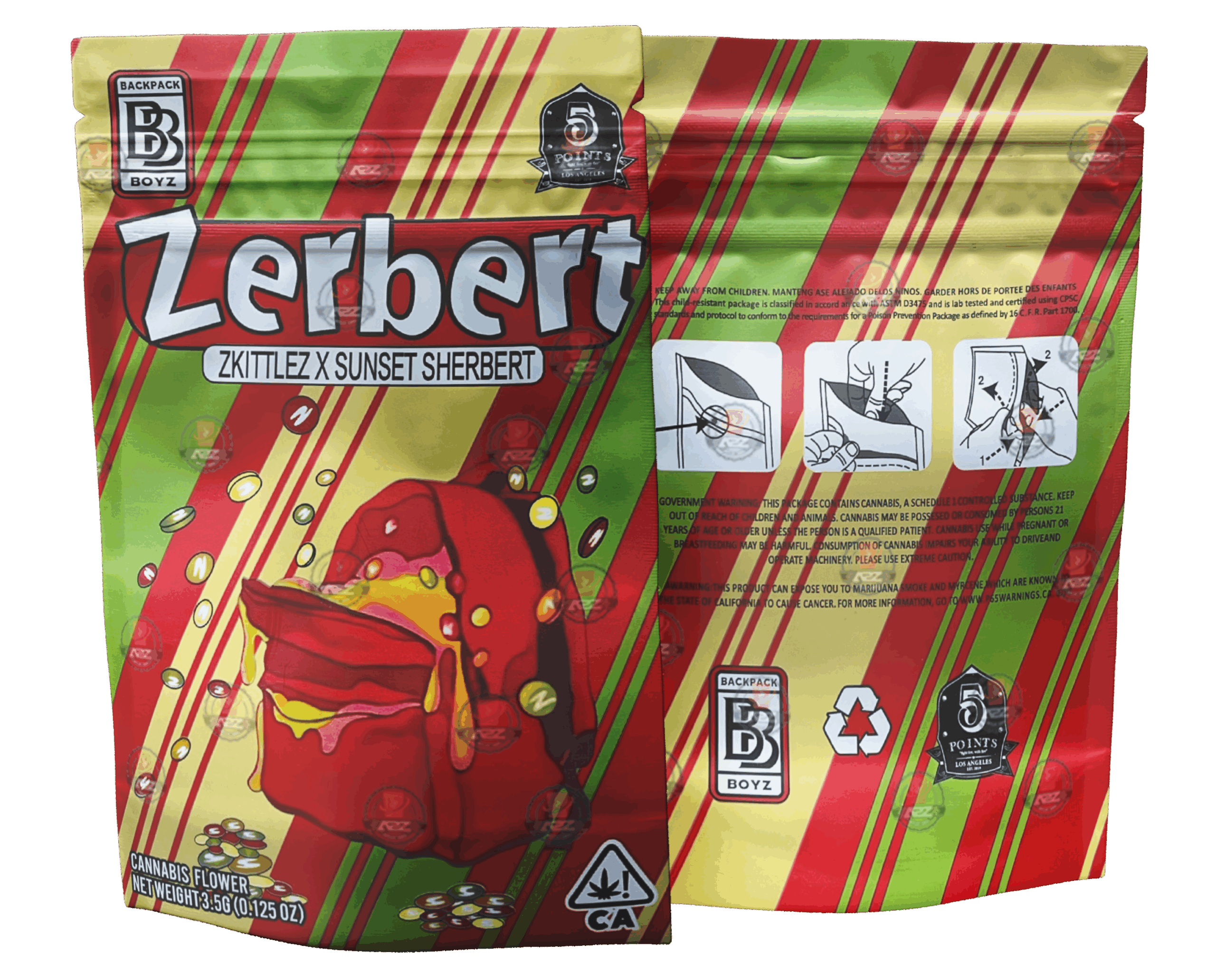 Backpack Boyz Zerbert Mylar Bags 3.5g SMELL PROOF RESEALABLE ZERBERT BAGS