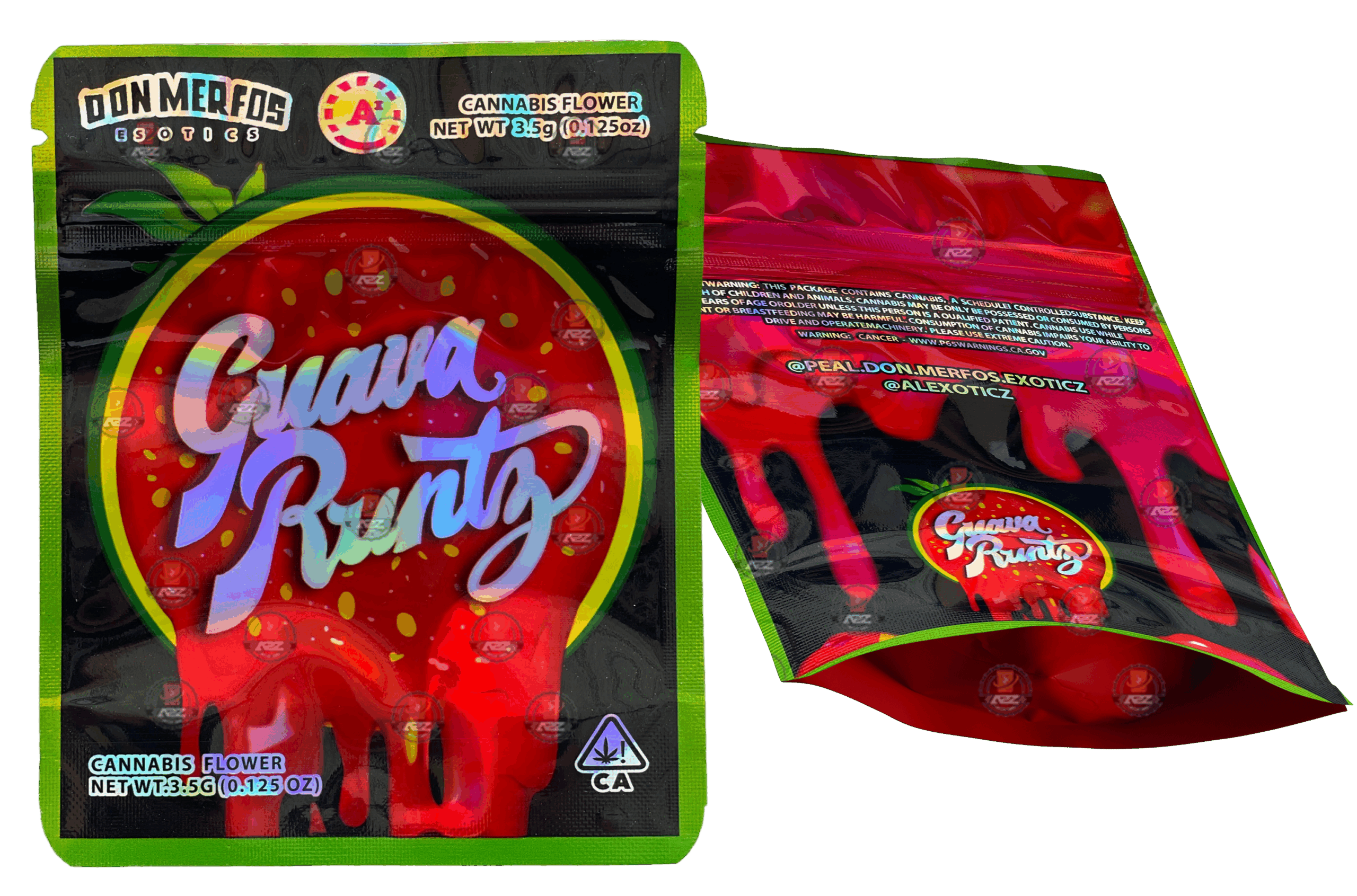 Guava Runtz Mylar bag 3.5g Empty Packaging- Holographic