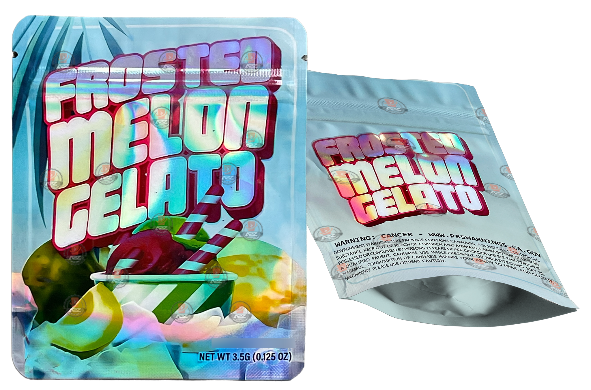 Frosted Melon Gelato Mylar Bags 3.5g Holographic Empty Packaging