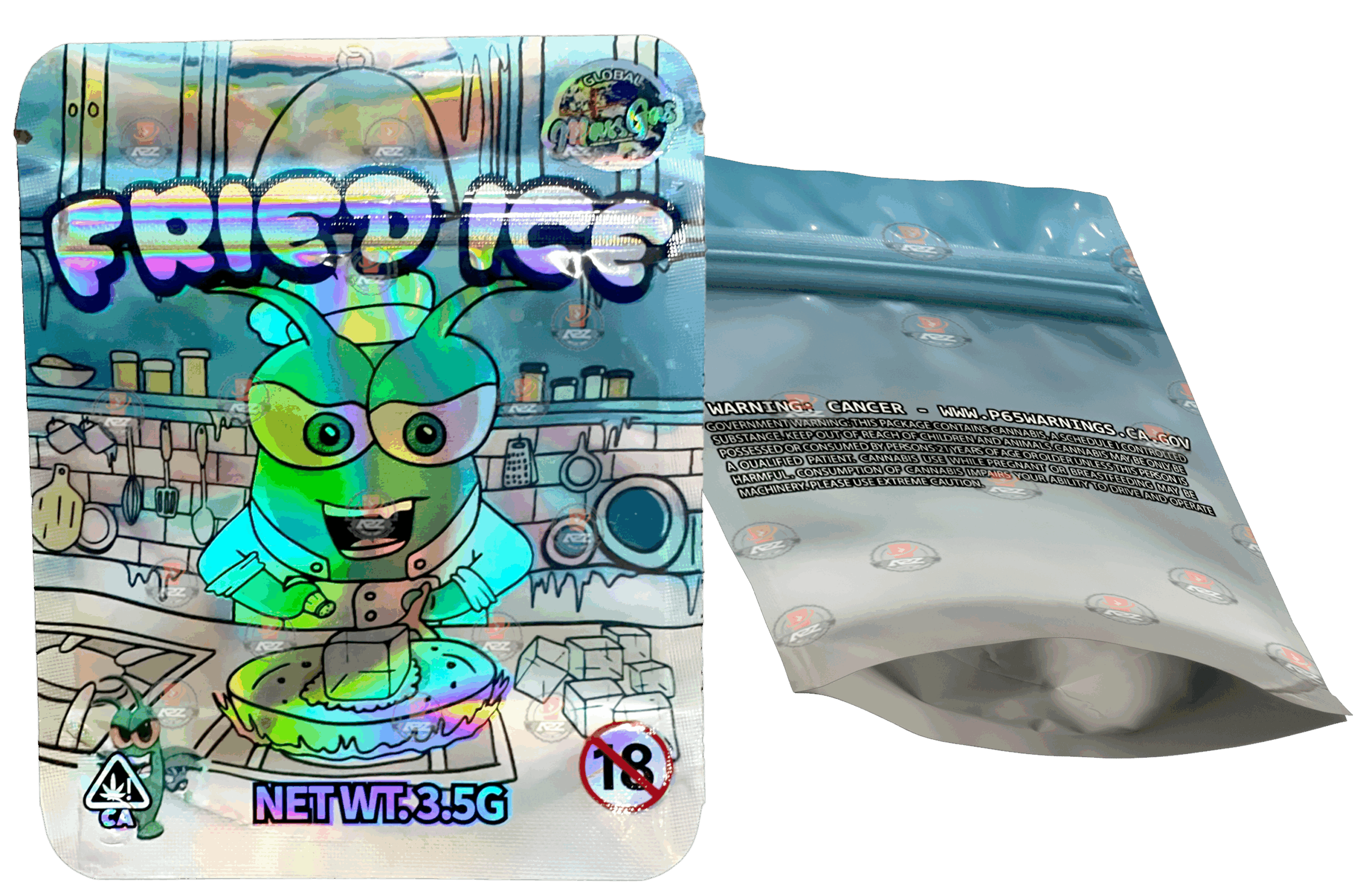 Fried Ice Mylar Bags 3.5g Holographic Empty Packaging