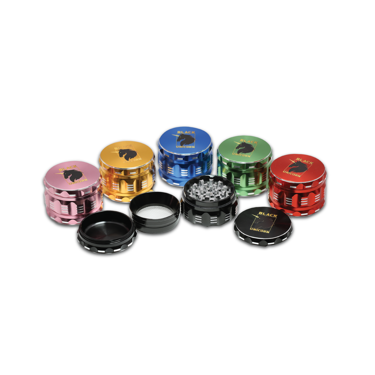 Aluminum Grinder with Pollen Catcher. Large 4 Piece, 2.5″ (Black)