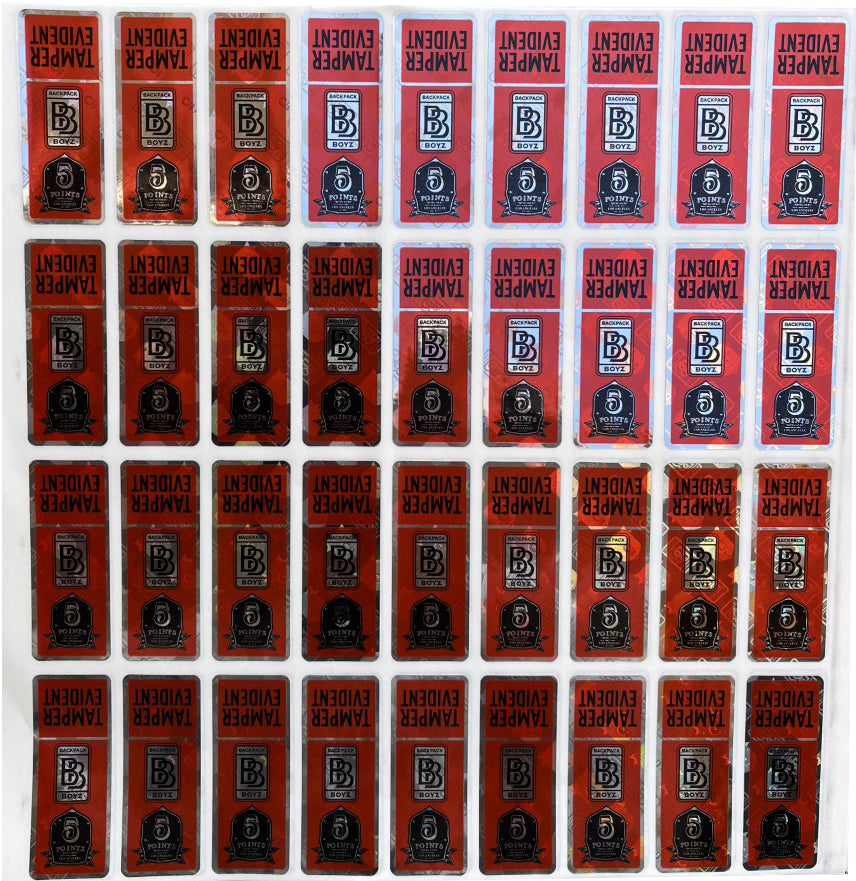 Backpack Boyz  Holographic Tamper Evident Sticker BB (36 stickers per sheet)