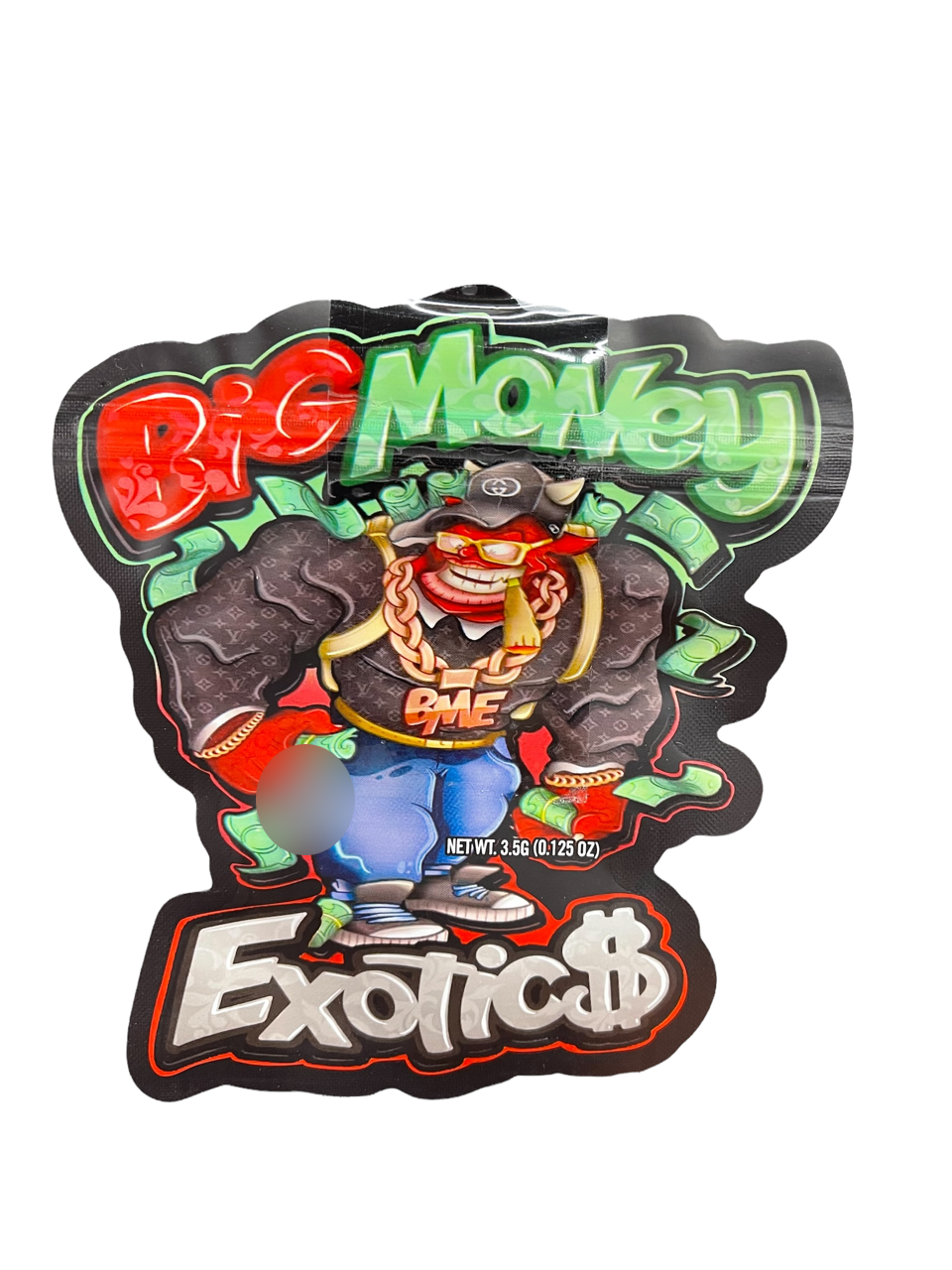 Big Money Exotics cut out Mylar bag 3.5g Can use for any strain