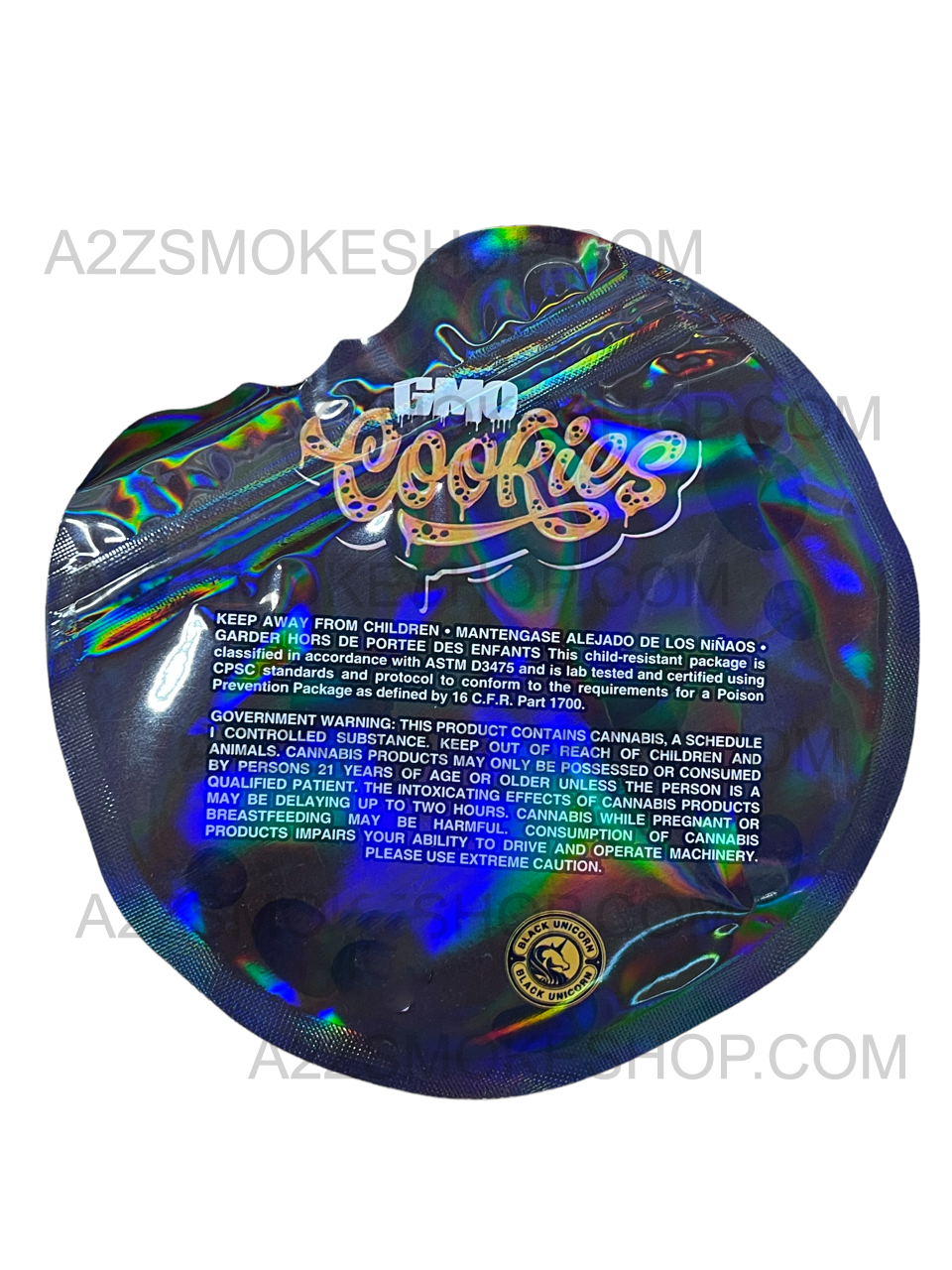 Black Unicorn GMO Cookies cut out Holographic Mylar bag 3.5g