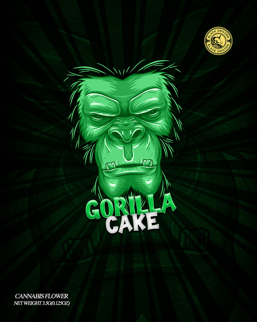 Black Unicorn -Gorilla Cake Neon  Mylar bag 3.5g