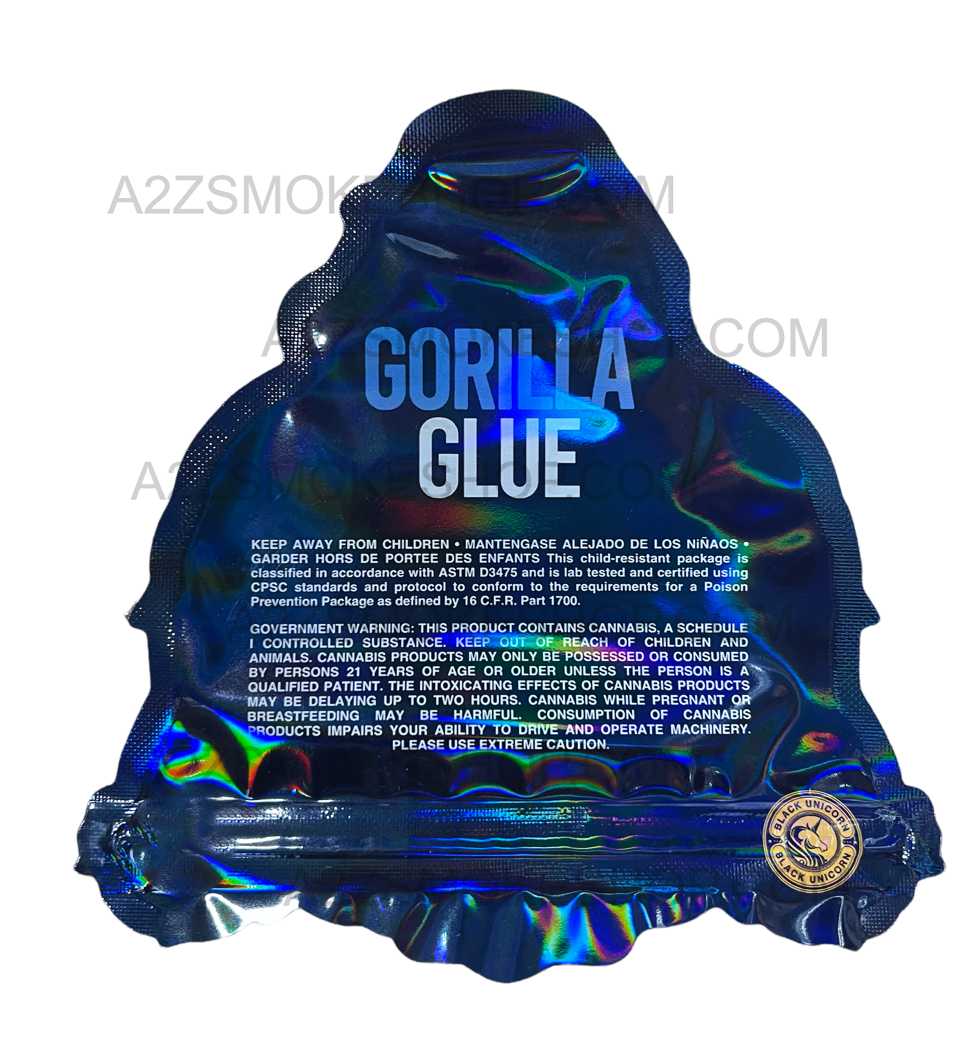 Black Unicorn Gorilla Glue cut out Holographic Mylar bag 3.5g