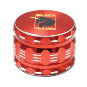 Black Unicorn Grinder with Pollen Catcher Large Piece Aluminum Red Black Unicorn Hub png