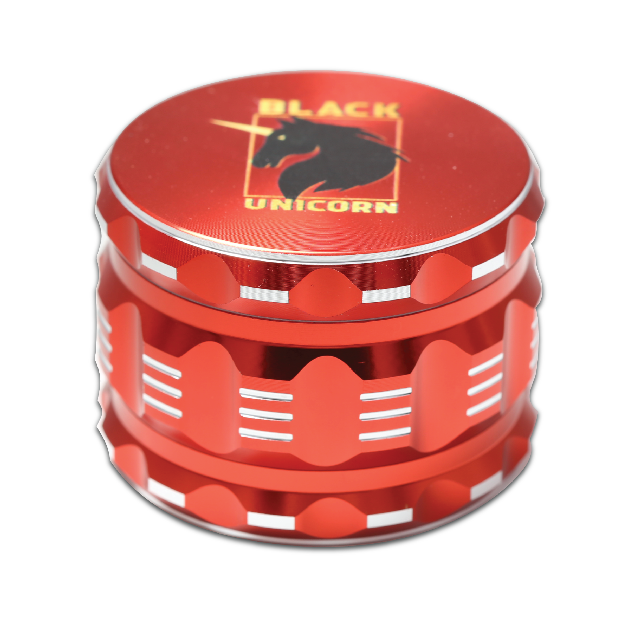 Black Unicorn Grinder with Pollen Catcher. Large 4 Piece, 2.5″ Aluminum (Red)
