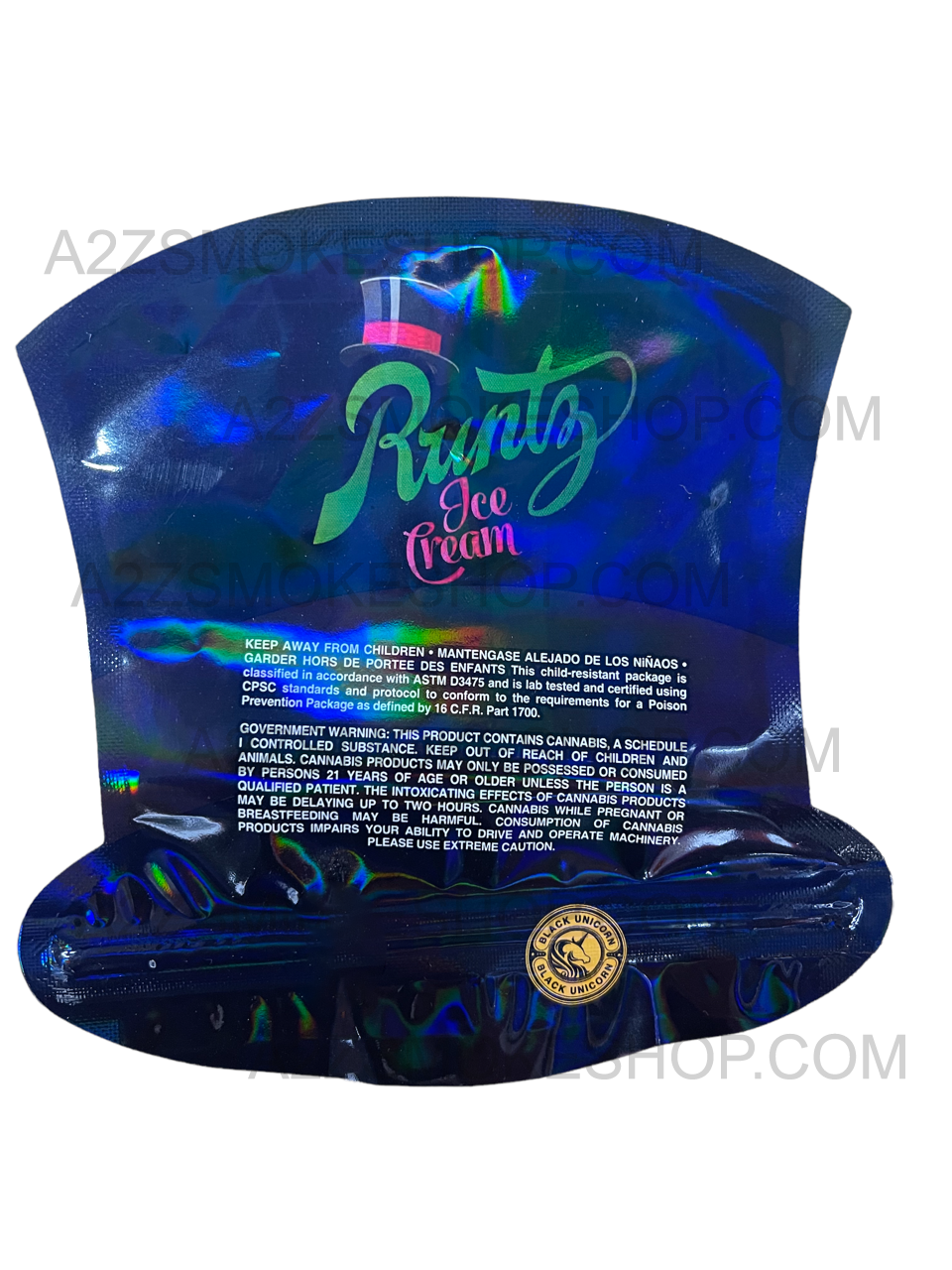 Black Unicorn Ice Cream cut out Holographic Mylar bag 3.5g