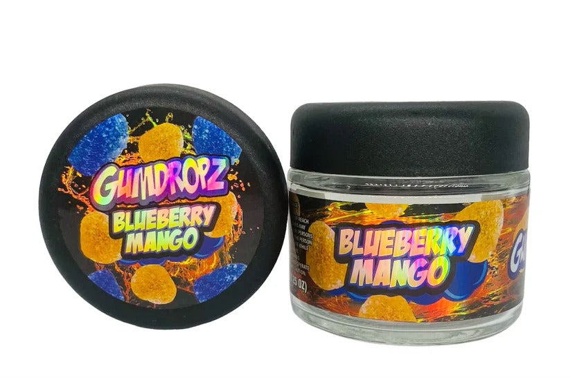 Blueberry Mango g Glass Jars with Sticker labels Child Resistant jar jpg