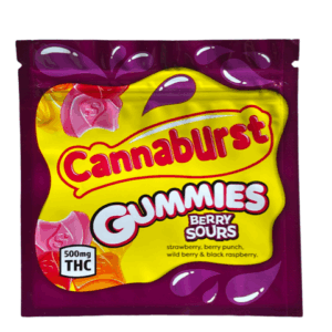 Cannaburst Gummies Berry Sours mg Mylar bags packaging Only Black Unicorn Hub png