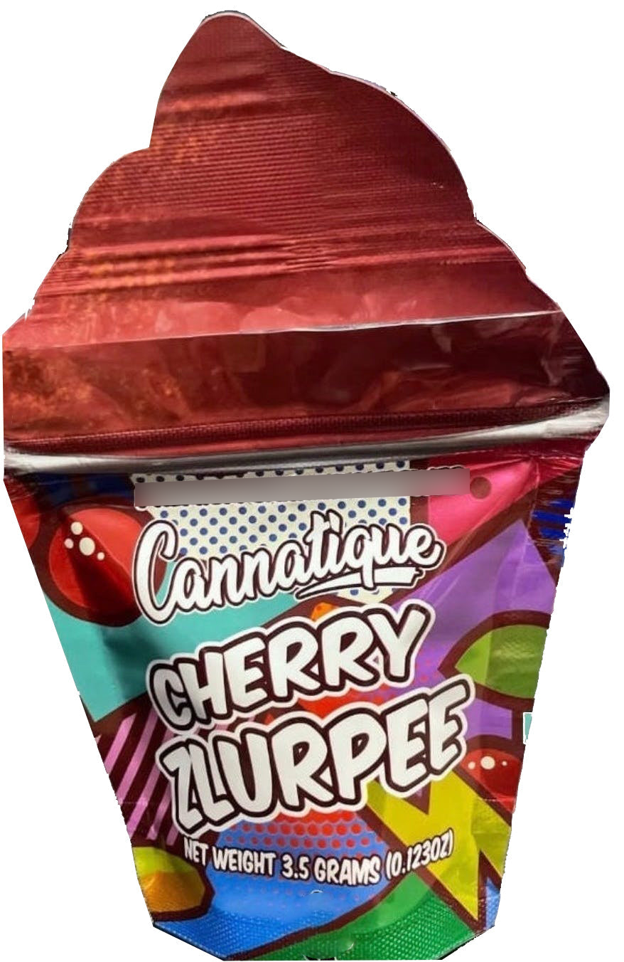 Cannatique Cherry Zlurpee Cut out Mylar Bags 3.5g die cut Holographic