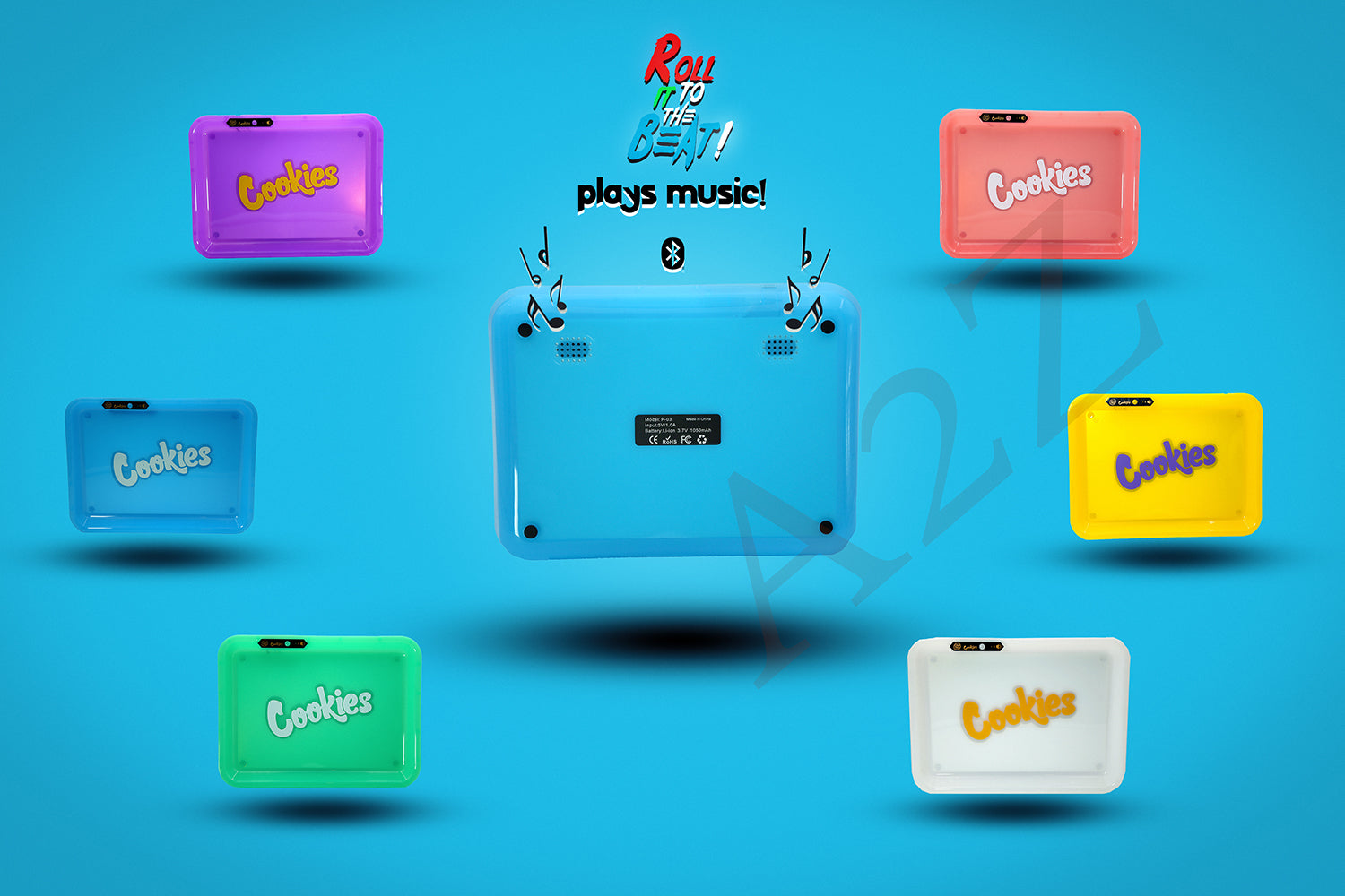 Cookies Bluetooth LED Glow Rolling Tray Lights up Rechargeable Glossy Finish Black Unicorn Hub jpg