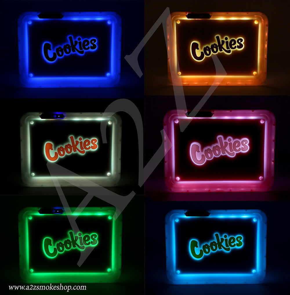 Cookies Bluetooth LED Glow Rolling Tray Lights up Rechargeable Glossy Finish Black Unicorn Hub jpg