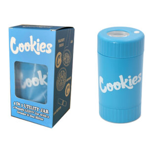 Cookies Mag Jar with Grinder Airtight storage container led magnifying jar Blue Black Unicorn Hub jpg