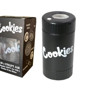 Cookies Mag Jar with Grinder Airtight storage stash container led magnifying jar Black Black Unicorn Hub jpg