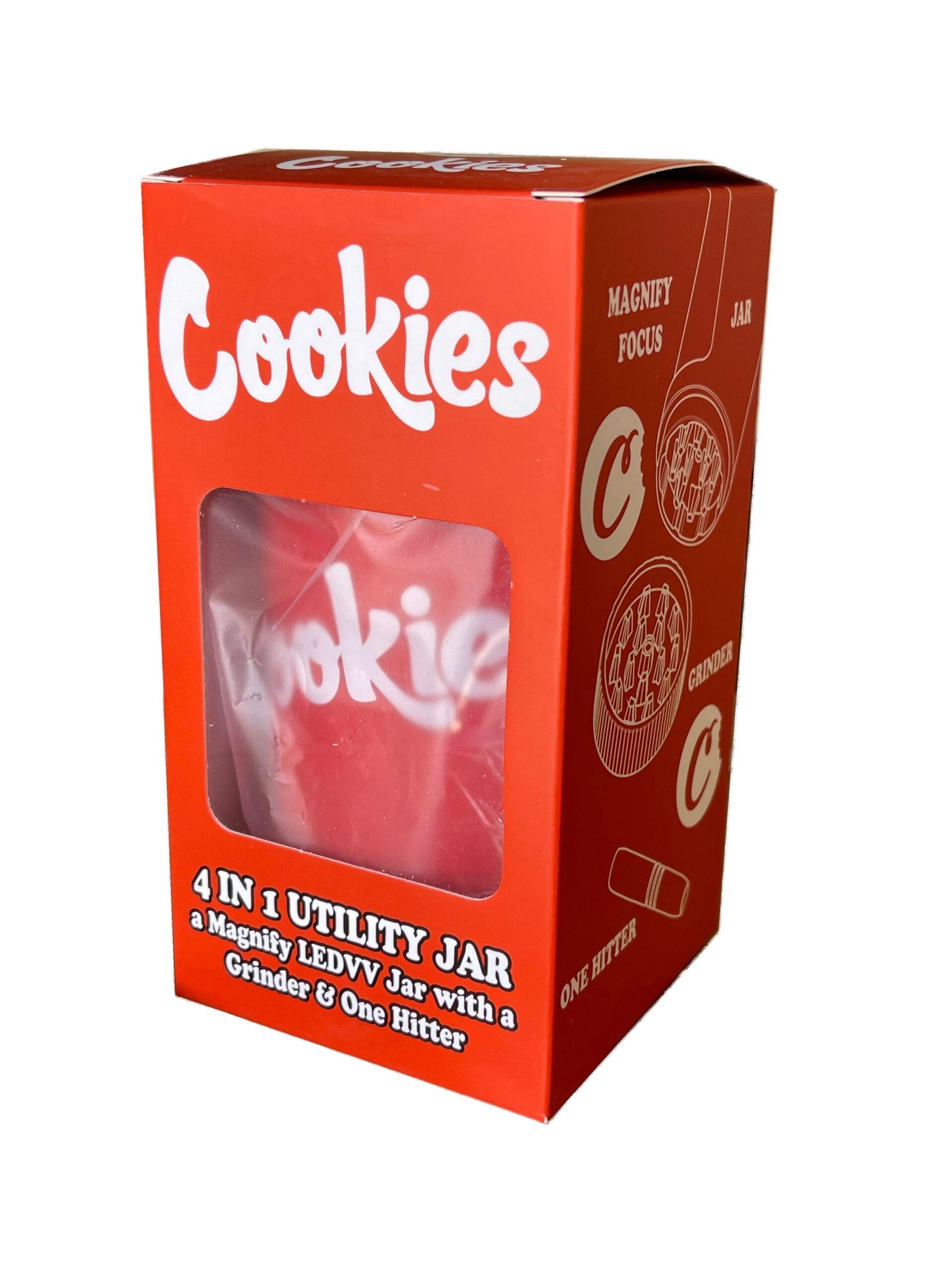 Cookies Mag Jar with Grinder -Airtight storage stash container led magnifying jar (Red)