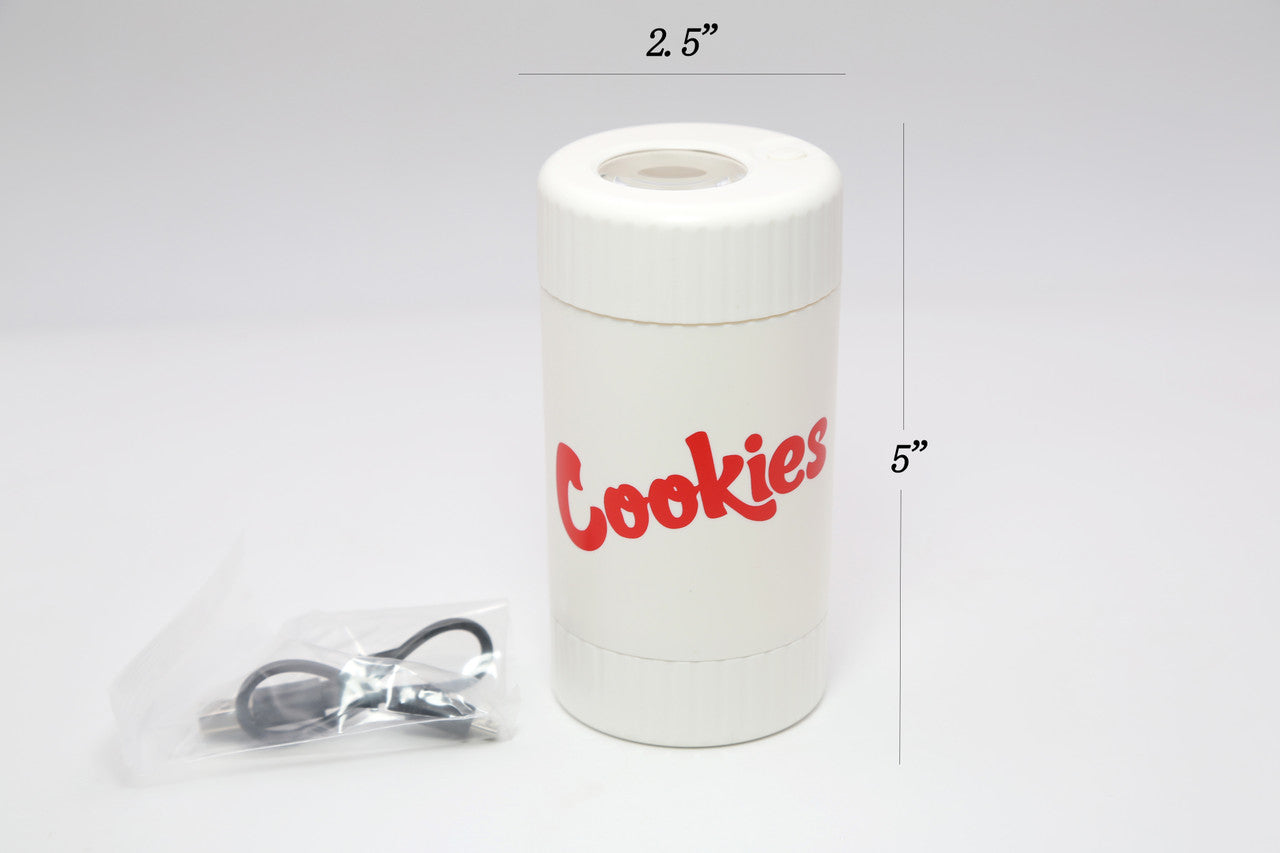 Cookies Mag Jar with Grinder -Airtight storage stash container led magnifying jar (White)