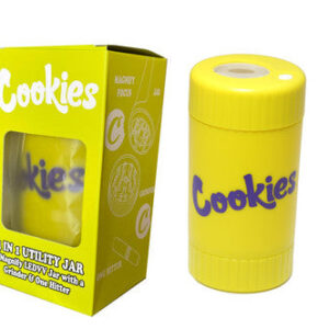 Cookies Mag Jar with Grinder Airtight storage stash container led magnifying jarYellow Black Unicorn Hub jpg